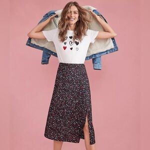 LOFT Black Hearts Midi Skirt 8T